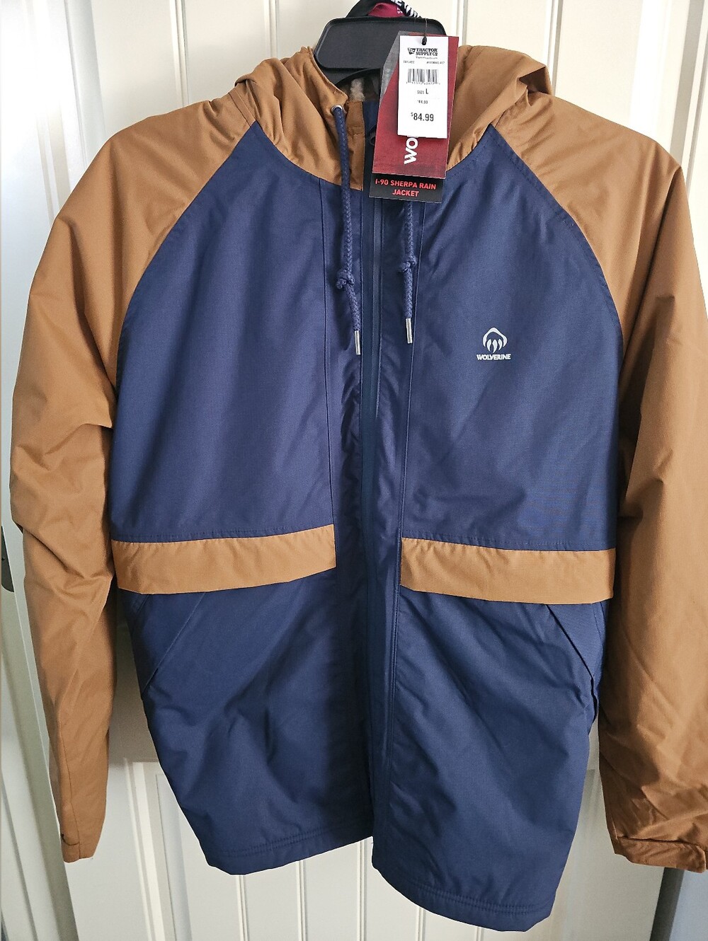 NWT Wolverine 1-90 Sherpa Lined Rain Jacket Mens Large Navy Blue Tan Workwear